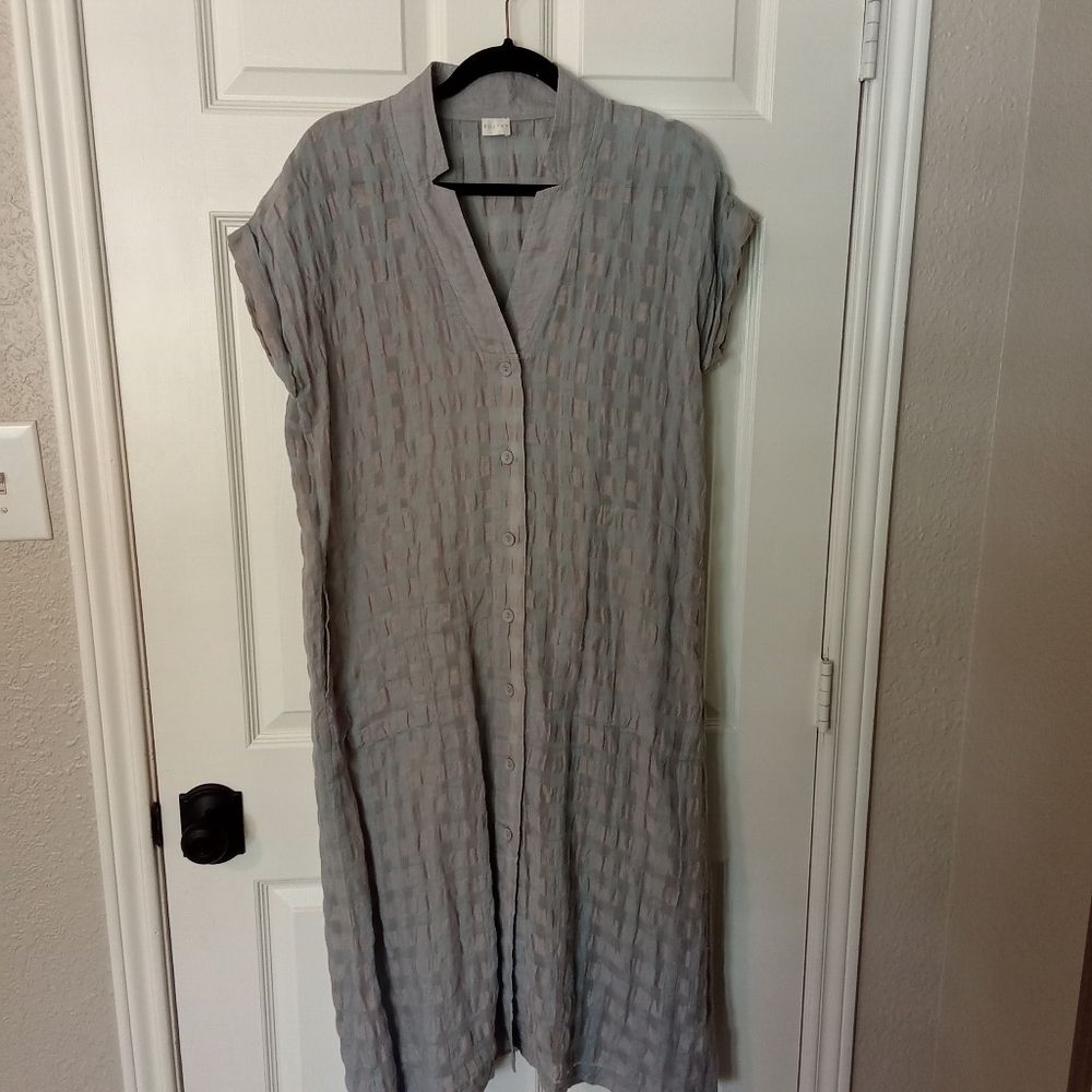 Poetry Gray And Light Blue Midi Dress with Elegant Design